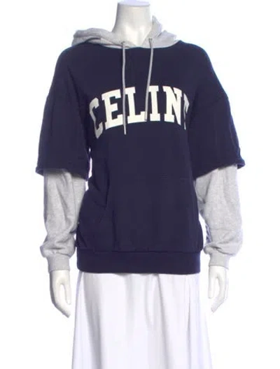 Pre-owned Celine Crew Neck Long Sleeve Hoodie In Blue