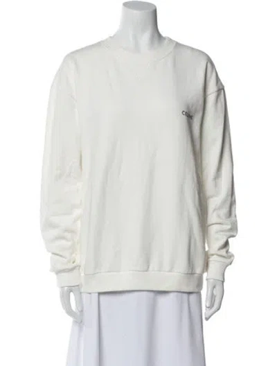 Pre-owned Celine Crew Neck Long Sleeve Sweatshirt In White