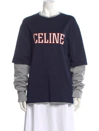 Pre-owned Celine Crew Neck Long Sleeve T-shirt In Blue