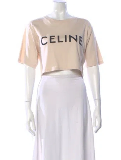 Pre-owned Celine Crew Neck Short Sleeve Crop Top In White