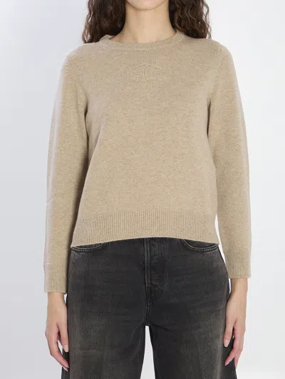 Celine Crew Neck Sweater In Cashmere In Neutral
