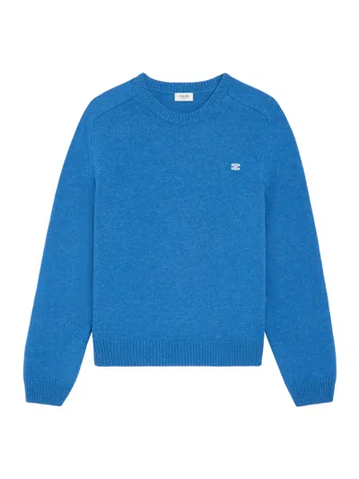 Celine Crew Neck Sweater In Wool And Cashmere In Blue