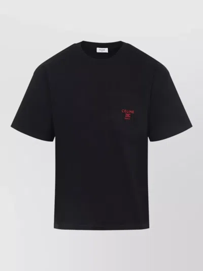 Celine Crew Neck T Shirt Short Sleeves Pocket In Black