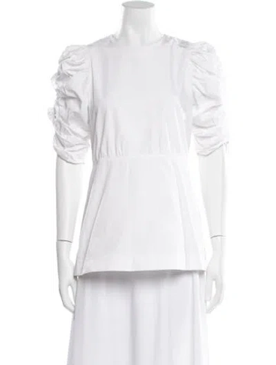 Pre-owned Celine Crew Neck Three-quarter Sleeve Blouse In White