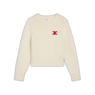 Celine Crewneck Off White Cashmere Silk Sweater In Neutral