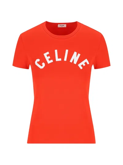Celine Crew-neck Short-sleeve T-shirt In Orange