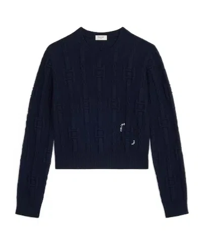 Celine Women Chains Cashmere Crew Neck Sweater In Blue