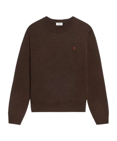 Celine Crewneck Sweater In Fine Wool In Brown