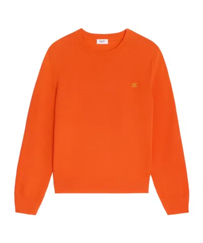 Celine Crewneck Sweater In Fine Wool In Orange