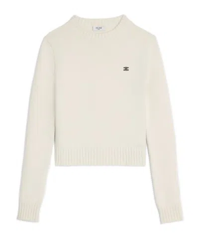 Celine Crewneck Sweater In Wool And Cashmere In White