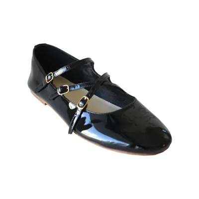 Celine Patent Leather Ballet Flats With Criss Cross Straps In Black
