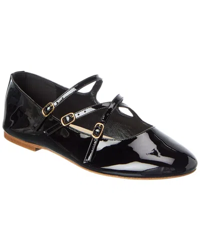 Celine Patent Leather Ballet Flats With Criss Cross Straps In Black