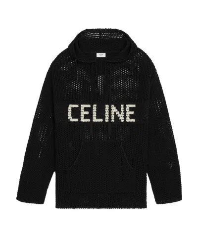 Celine Crocheted Hooded Sweater In Black