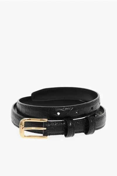 Celine Crocodile Effect Embossed Leather Slim Belt 20mm Grösse 85