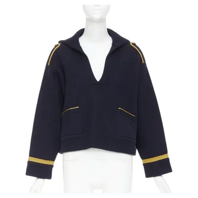 Pre-owned Celine Cropp Military Vareuse Wool Gold Trim Triomphe Sailor Collar Pullover M In Black