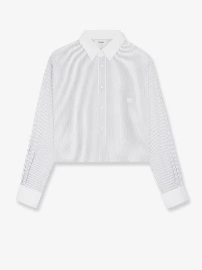 CELINE CROPPED COTTON SHIRT WITH STRIPED MOTIF
