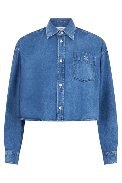 Celine Cropped Denim Shirt With Union Ocean Wash In Blue