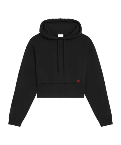 Celine Cropped Hoodie In Cotton Fleece In Brown