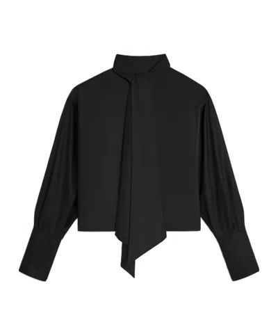 Celine Cropped Lavalliere Shirt In Silk Twill In Black