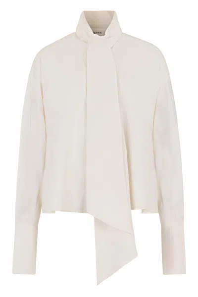 Celine Cropped Lavalliere Shirt In Silk Twill In White