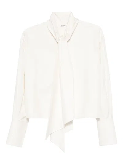 Celine Cropped Lavalliere Shirt In White