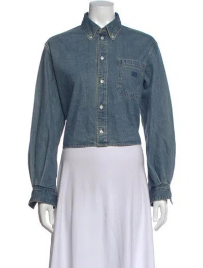 Pre-owned Celine Cropped Shirt 'union Ocean Wash Denim' Long Sleeve Button-up Top In Blue