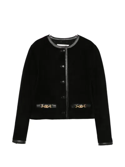 Celine Cropped Suede Jacket In Black