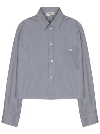 Celine Cropped Triomphe Chemise Top In Blue