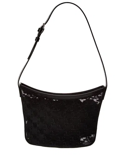 Celine Croque Medium Tulle & Leather Hobo Bag In Black