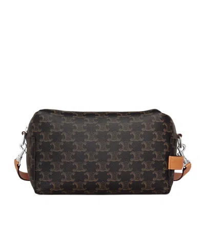 Celine Crossbody Bag Take Away In Triomphe Canvas And Calfskin In Black