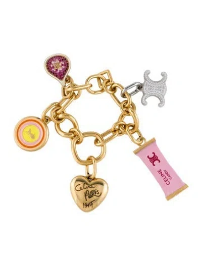 Pre-owned Celine Crystal & Enamel Charm Bracelet, 6" In Multi