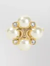 Celine Crystal And Pearl Gold Brass Ring In Multi
