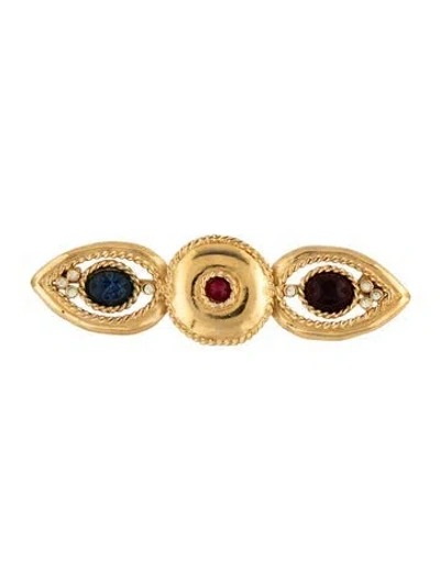 Pre-owned Celine Crystal & Resin Cabochon Brooch Pin In Multicolor