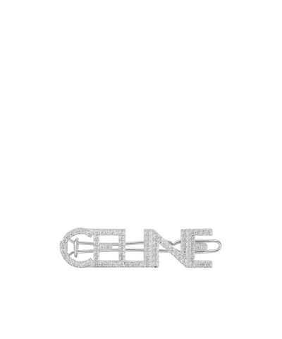 CELINE CELINE MONOCHROMS HAIR CLIP IN BRASS WITH RHODIUM FINISH AND CRYSTALS