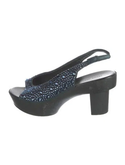 Pre-owned Celine Crystal Crystal Embellishments Slingback Sandals In Blue