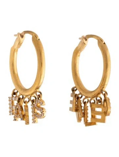Pre-owned Celine Crystal 'paris' Charm Hoop Earrings In Clear