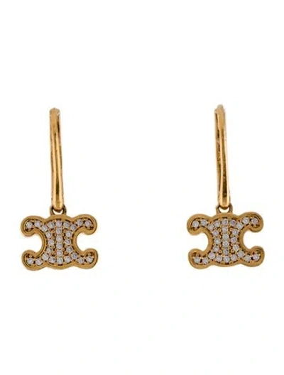Pre-owned Celine Crystal Triomphe Drop Earrings In Transparent