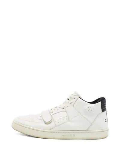 Pre-owned Celine Ct-02 Leather High-top Sneakers In White