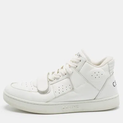 Pre-owned Celine Ct-02 Size 37 White Leather High Top Sneakers