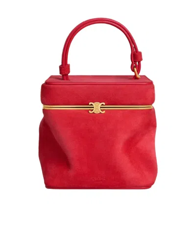 Celine Cube In Suede Goatskin In Red