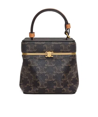 Celine Cube In Triomphe Canvas And Natural Calfskin In Brown