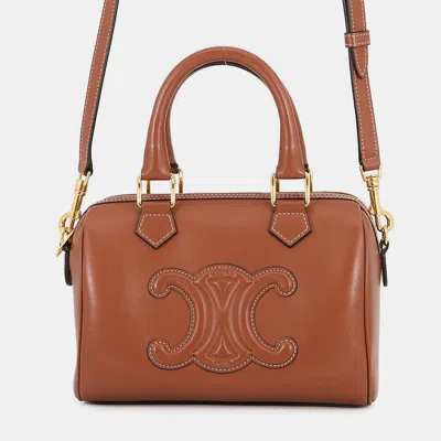 Pre-owned Celine Cuir Triomphe 2way Travel Bag Tan Smooth Calf Leather Size Small In Brown