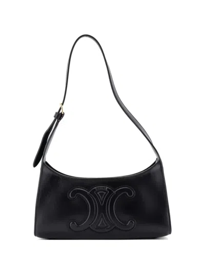 Pre-owned Celine Cuir Triomphe Bag Leather Shoulder Bag In Black