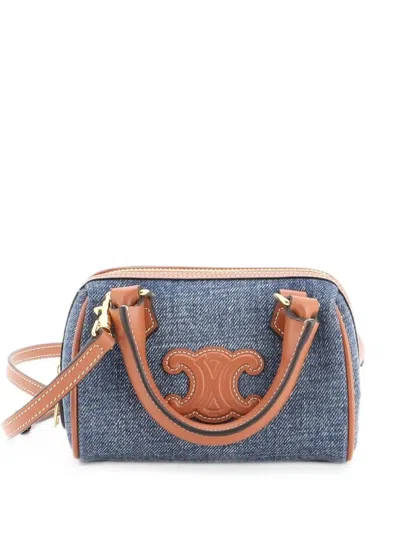 Pre-owned Celine Cuir Triomphe Boston Bag Denim Mini Satchel In Blue