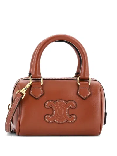 Pre-owned Celine Cuir Triomphe Boston Bag Leather Mini Satchel In Brown