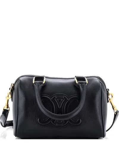 Pre-owned Celine Cuir Triomphe Boston Bag Leather Small Satchel In Black