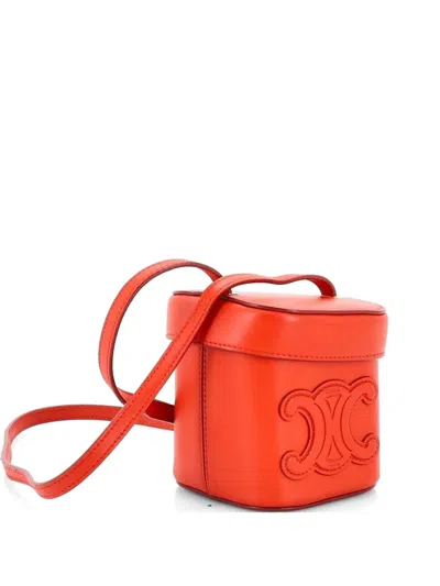 Pre-owned Celine Cuir Triomphe Box Bag Leather Small Bucket Bag In Red
