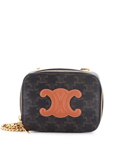 Pre-owned Celine Cuir Triomphe Box Chain Crossbody Bag Triomphe Coated Canvas Mini Shoulder Bag In Brown