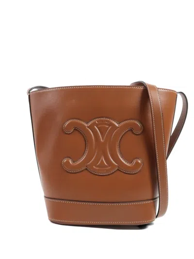 Pre-owned Celine Cuir Triomphe Bucket Bag In Brown