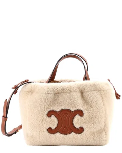 Pre-owned Celine Cuir Triomphe Cabas Drawstring Tote Shearling With Small (authentic  Pre-loved)